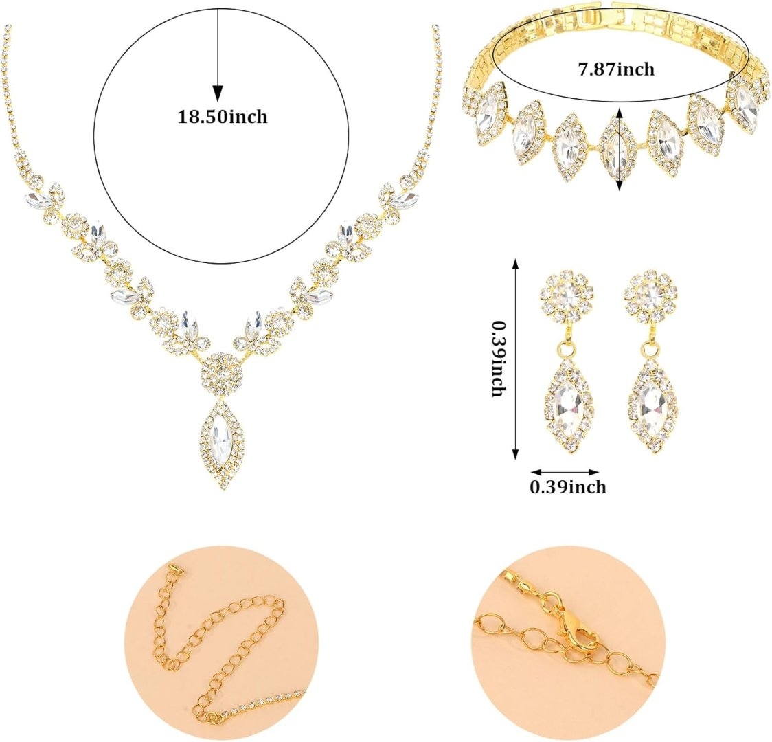 yuxiaoyu Bridal Jewelry Set for Wedding Prom Jewelry Set for Women Sparkly Rhinestone Necklace Earrings Bracelet Sets for Bride Bridesmaid Quinceanera Costume Accessories