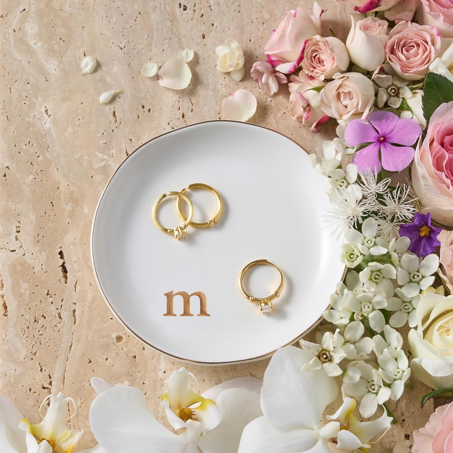 Lolalet Handmade Ceramic Ring Dish Jewelry Tray Plate with Initial, Small Monogram Gift for Her Women Girls Mother, Hostess, Engagement, Bridal Shower, Maid of Honor, Bridesmaid, Birthday, Christmas
