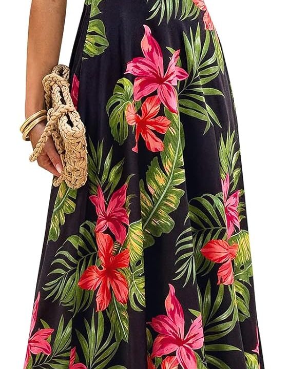 PRETTYGARDEN Sleeveless Floral Summer Maxi Dresses for Women 2026 Tube Top Flowy Long Dress Tropical Beach Vacation Clothes