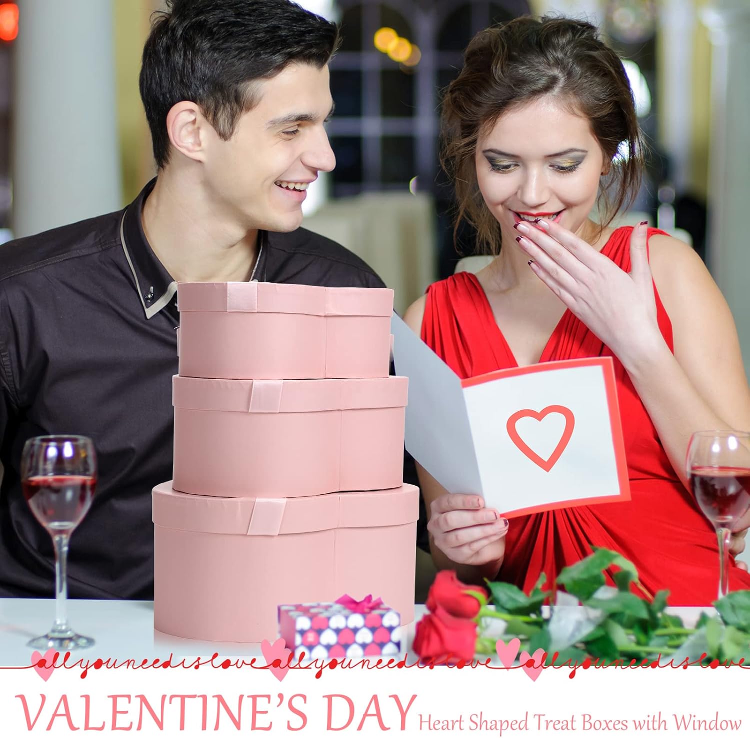 Thenshop 3 Sets Valentines Heart Shaped Boxes for Flowers Mothers Day Gift Packaging with Transparent Window Lids for Luxury Flower Arrangements Flower Box Gift Wrap Boxes for Wedding Birthday(Pink)