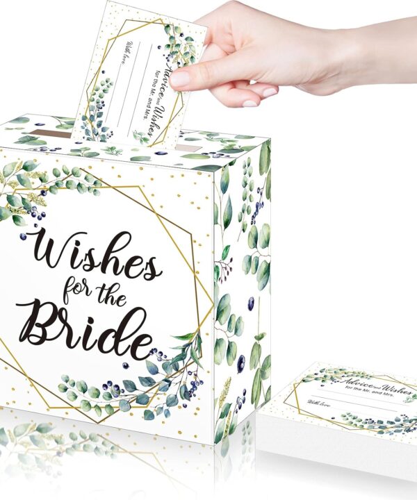 51 Pieces Wedding Advice Cards and Box Set, Greenery Double Sided Advice and Wishes Card Holder Box for Wedding Decorations Bridal Shower Activity Baby Shower Party