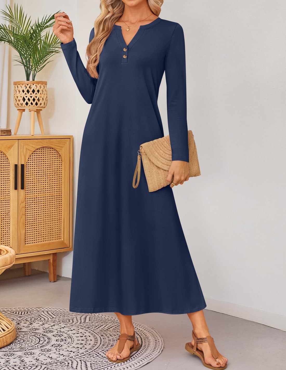 ZESICA Fall Long Sleeve Comfortable Loose Maxi Dresses for Women 2026 Elegant Classy Winter Wedding Guest Dress