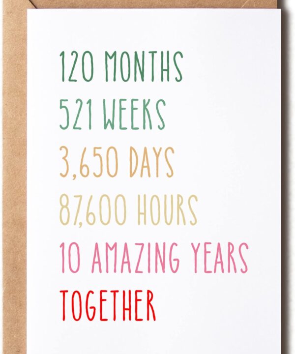 10Th Anniversary Card - Funny 10 Years Wedding Anniversary Cards - Tenth Anniversary Card For Him Her - Gift Perfect For Husband Wife,5 x 7 inches