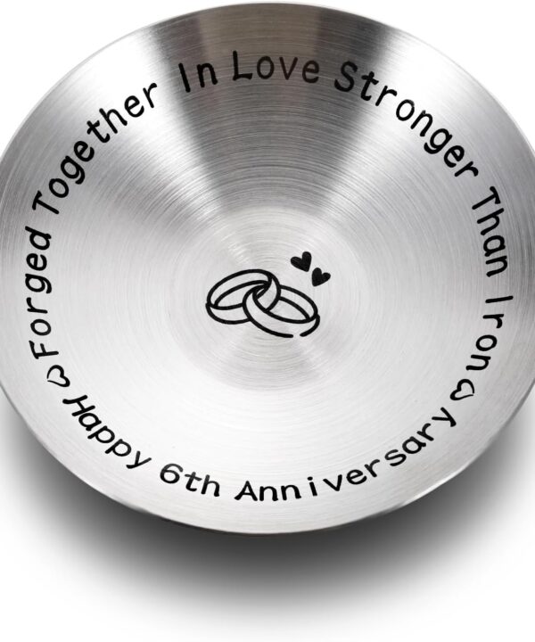TI-EDC 6th Anniversary Iron Gifts for Her and Him - 4" Ring Holder Jewelry Dish for Wife and Husband - Valentines and Wedding Gifts for Women and Men