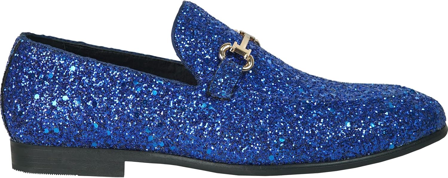 bravo! Men Dress Shoe Prom Slip-on Loafer Lace-up Oxford Cap Toe Metallic Glitter for Wedding Prom Black Blue Green Gold Pink Pewter Purple Silver Red