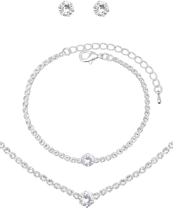Aixiao Silver Jewelry Set for Women Crystal Choker Necklace Earrings Link Bracelet Bridal Wedding Jewelry for Brides Bridemaid Prom Costume Accessories