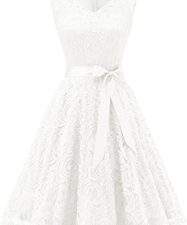 Dressystar Women Floral Lace Bridesmaid Party Dress Short Prom Dress V Neck