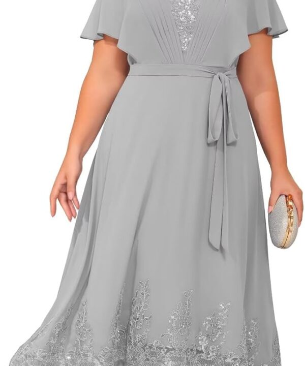 Plus Size Lace Applique Mother of The Bride Dress for Wedding 2025 Short Sleeves Pleated Chiffon Formal Party Gowns