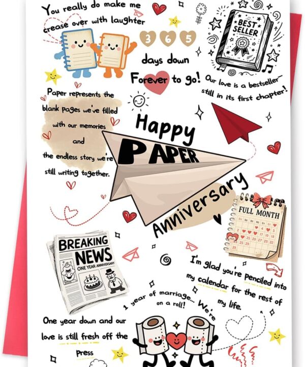 1st Anniversary Card for Couple, Romantic Paper Wedding Anniversary Card for Husband Wife Boyfriend Girlfriend with Envelope - 5 x 8.3 in