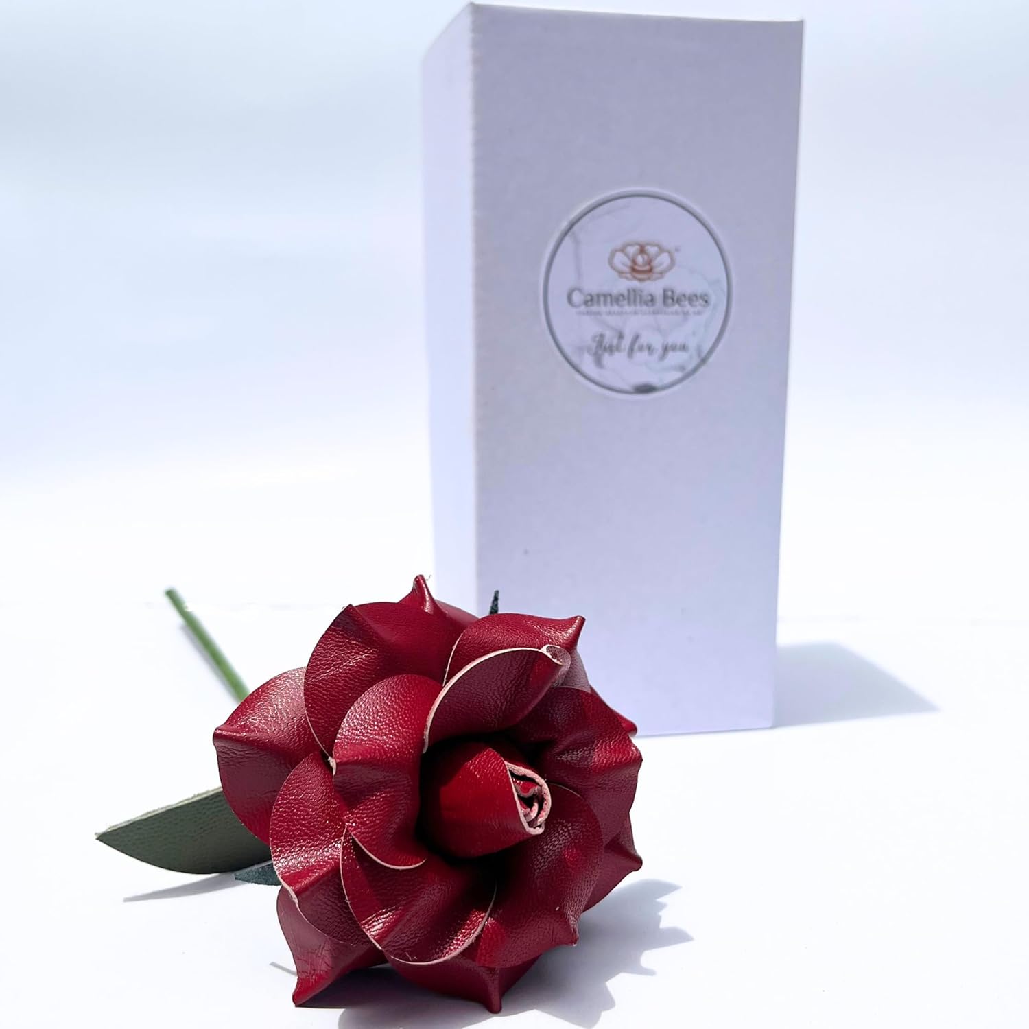 Camellia Bees Leather Rose Gift for her/him on Valentines Day, Mothers Day, Third Years 3rd Wedding Anniversary (Burgundy)