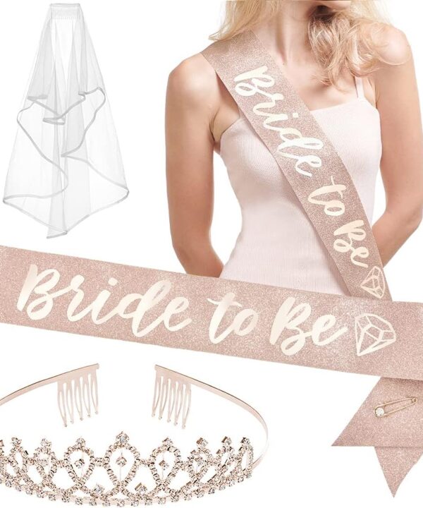 xo, Fetti Bachelorette Party Decorations Rose Gold Glitter Kit - Bridal Shower Supplies | Bride to Be Sash, Tiara, Veil + Bride Tribe Tattoos