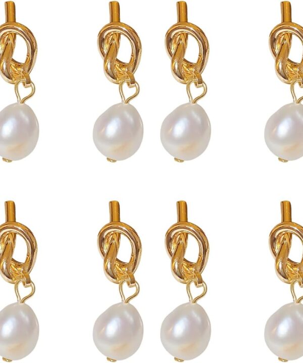 6 Pairs Bridesmaid Earrings Gold Earring for Women Elegant Knot Pearl Earring Gold Plated Hypoallergenic Wedding Earrings Delicate Bridesmaid Jewelry Gift