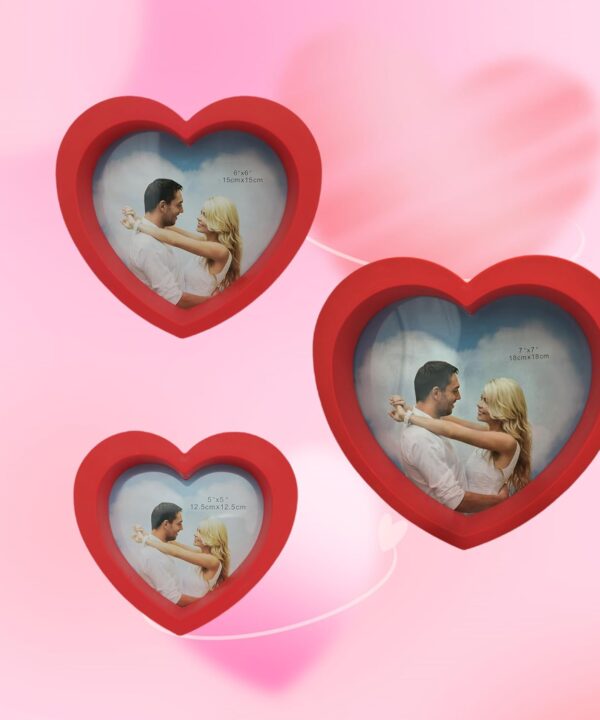 MCCXXII Heart Wall Photo Frame Set (3 Pack) - 5x5, 6x6, 7x7 inch | Red Plastic Collage Frames for Wedding, Anniversary, Home Decor