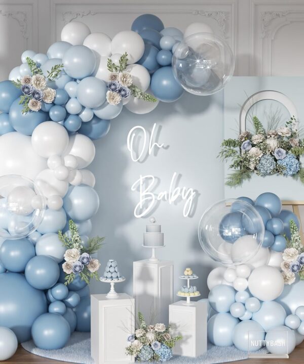 Dusty Blue Balloon Arch Kit 126 Pcs Light Blue and White Balloon Arch Garland Kit Include Macaron Balloons for Wedding Birthday Baby Shower Gender Reveal Bridal Decorations