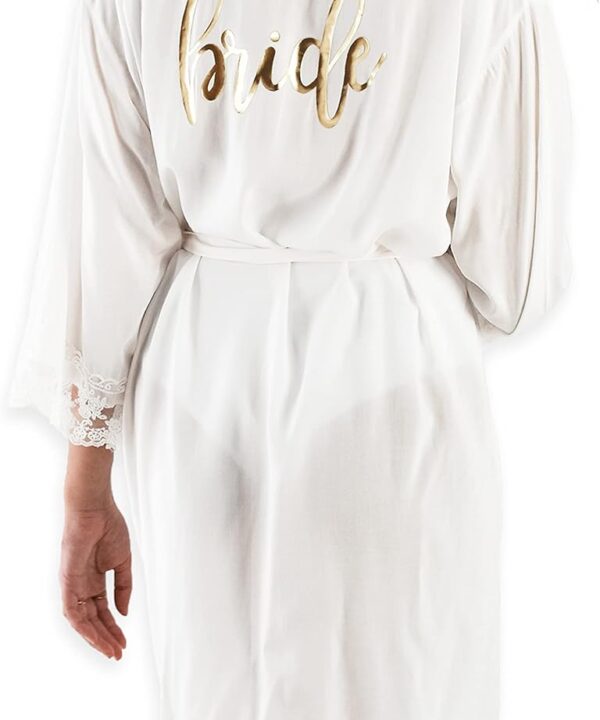 ModParty Bride Wedding Robe | White Cotton Getting Ready Robe with Lace Detailing | Lightweight Bridal Day Of Kimono | Bridal Shower Gift Idea for Bride to Be
