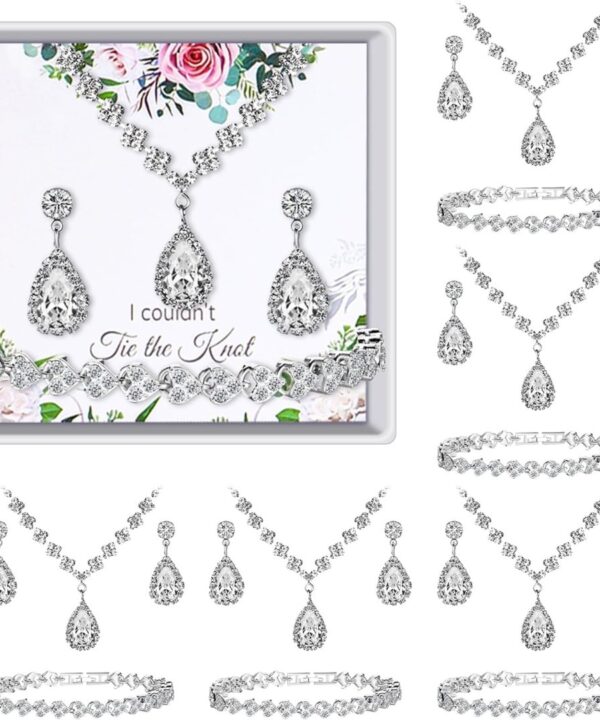 Remuuly 6 Pcs Bridesmaid Jewelry Sets for Wedding Rhinestone/Pearl Earrings Necklace Bracelet with Card for Wedding Proposal