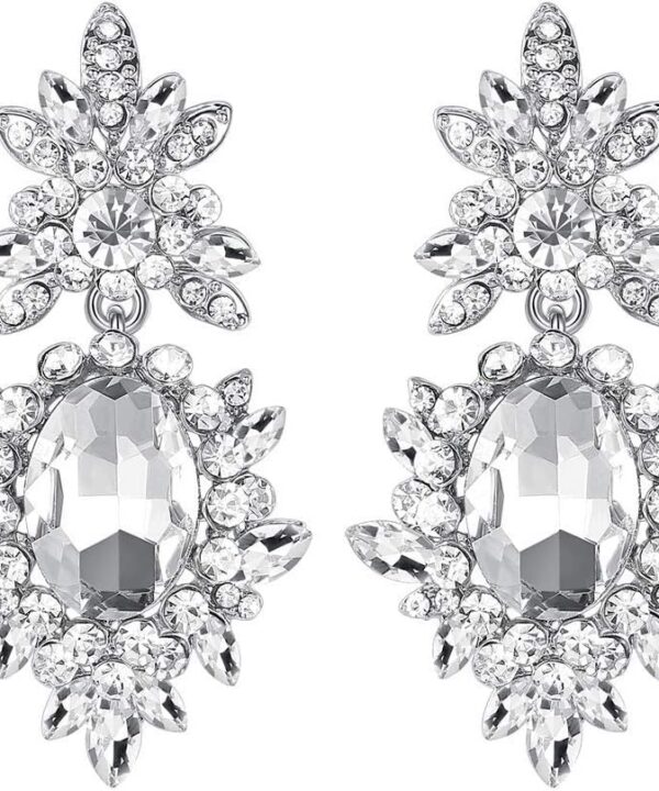 mecresh Flower Teardrop Bridal Wedding Dangle CZ Earrings in Silver/Gold Tone for Women Girl Bride Gift