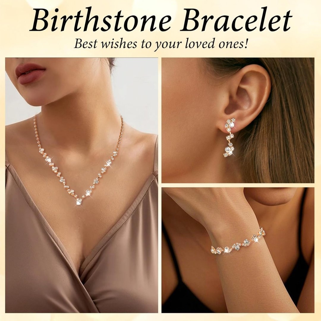 Jewelry for Prom,Silver Necklace for Women Prom, Rhinestone Crystal Necklace Bracelet Earrings Set, Silver Accessories for Women Jewelry for Wedding Party