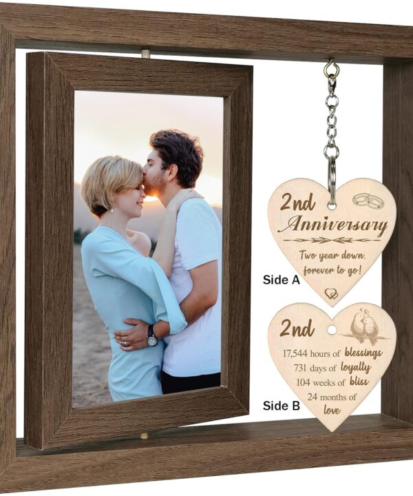 2 Year Wedding Anniversary Picture Frame Gifts, 2nd Anniversary Frame for Husband Wife Couples (Display Two 4x6)