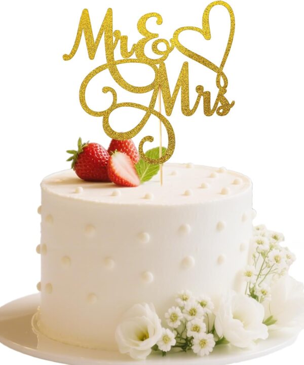 Mr and Mrs Cake Topper, Gold Glitter Wedding Cake Toppers Mr and Mrs Cakes Topper for Wedding Party Decorations Bridal Shower Anniversary Cupcake Decoration Party Supplies (6.66.2 Inches)