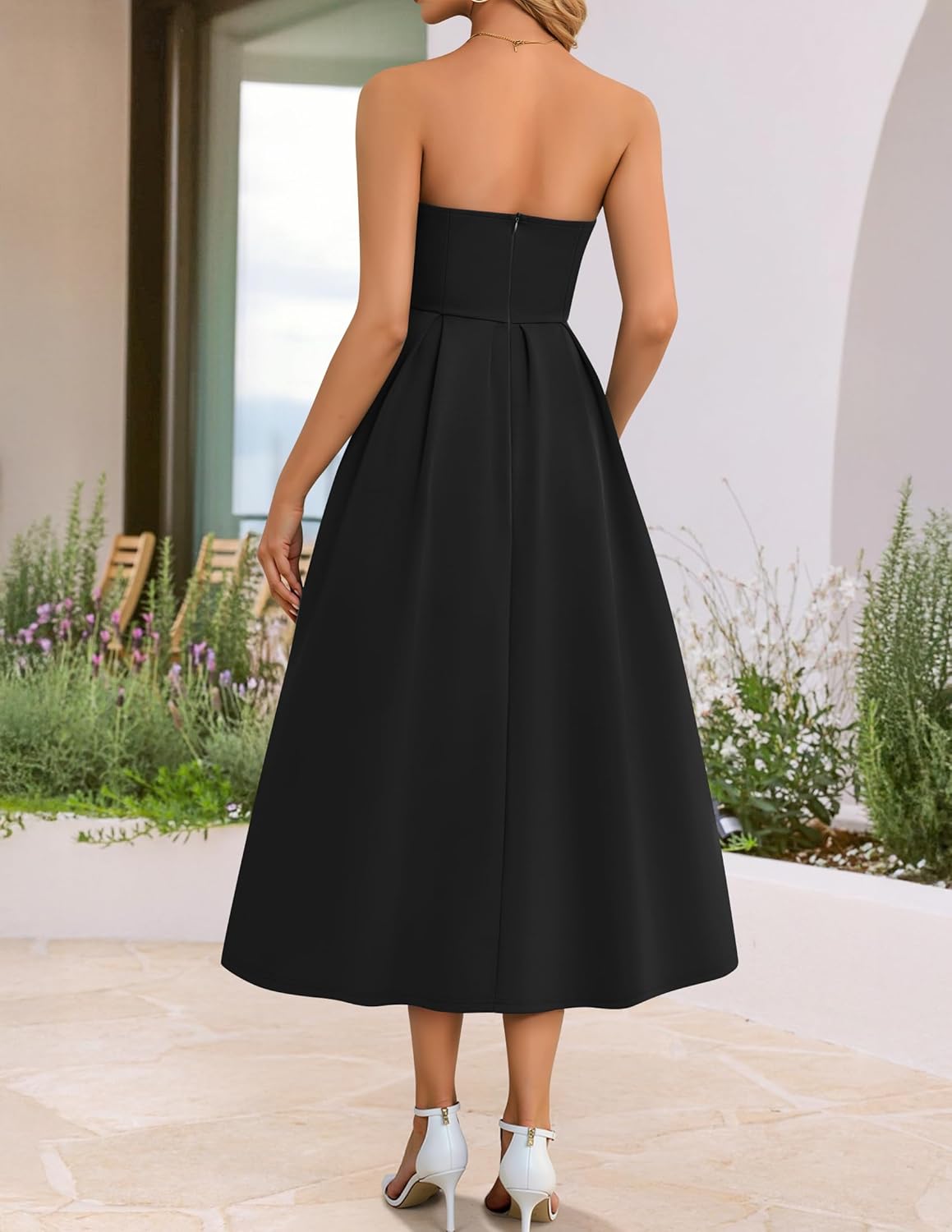 ZESICA Womens Summer Strapless Cocktail Dresses 2026 Elegant Off Shoulder Flowy A Line Wedding Guest Party Midi Dress