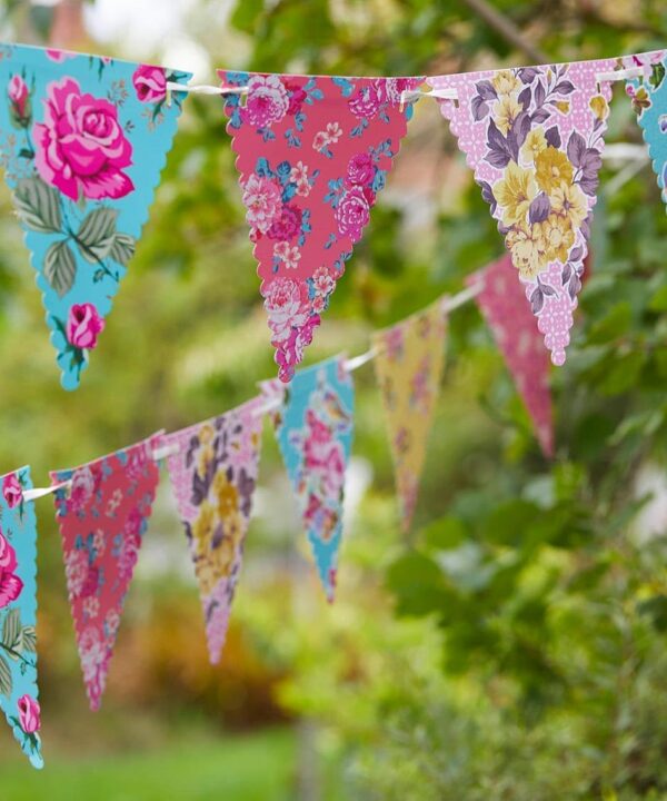 Talking Tables 13ft Vintage Floral Paper Bunting | Afternoon Tea Party Decorations, Wedding, Mother's Day, Bridgerton Birthday Decorations | Floral Banner & Dcor, Bridal Shower, Baby Shower
