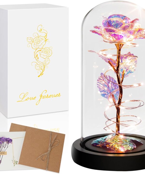 Childom Valentines Day Rose Gifts for Her,Birthday Gifts for Women Mom Mothers Day,Flowers for Delivery Prime,Colorful Light Up Rose in A Glass Dome,Anniversary Valentines Roses Gift for Wife Daughter