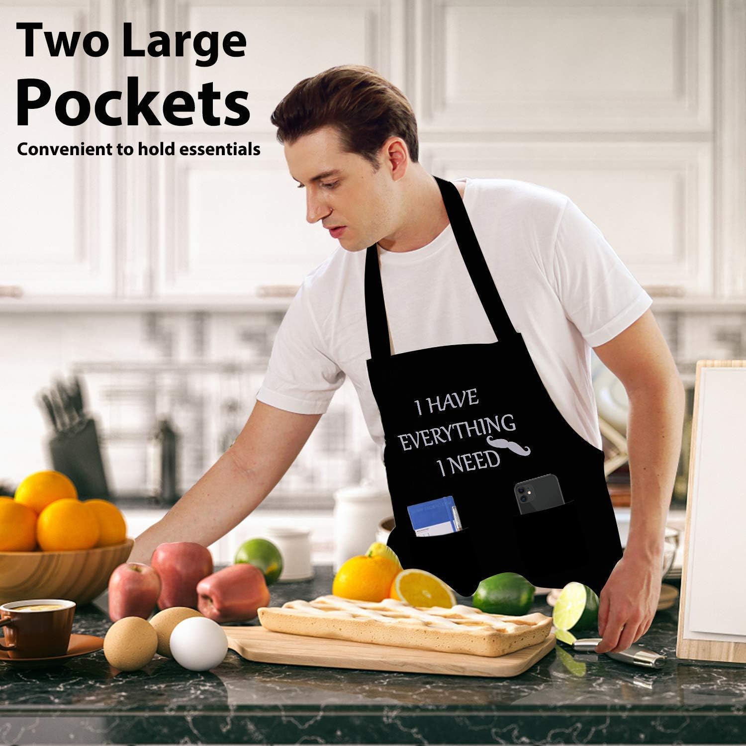 YIKA® Apron Couples, Christmas Gifts for Couples: Waterproof Aprons for Women Men, with Adjustable Neck Strap with Extra Long Ties, 2 Pockets (Black)