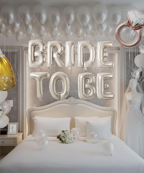 Cream White bridal shower Decorations with BRIDE TO BE letter Balloons & bridal Sash Diamond Ring Heart shape and Champagne Balloons Bridal Veil for Bachelorette Party Decor Bride To Be supplies