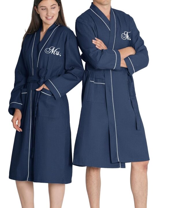 AW BRIDAL Mr and Mrs Waffle Knit Robe Set for Wedding Engagement Gifts, Anniversary Matching Robes for Couples, Women and Men