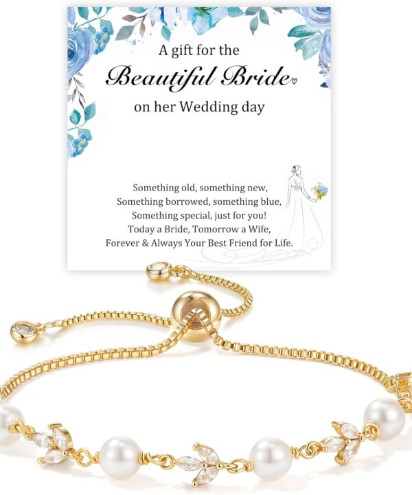 JQVLOVE Pearl Bracelet for Women, Bridesmaid & Bride Wedding Jewelry Gift, Adjustable Gold Chain with Pearls, Elegant Bridal Shower Keepsake