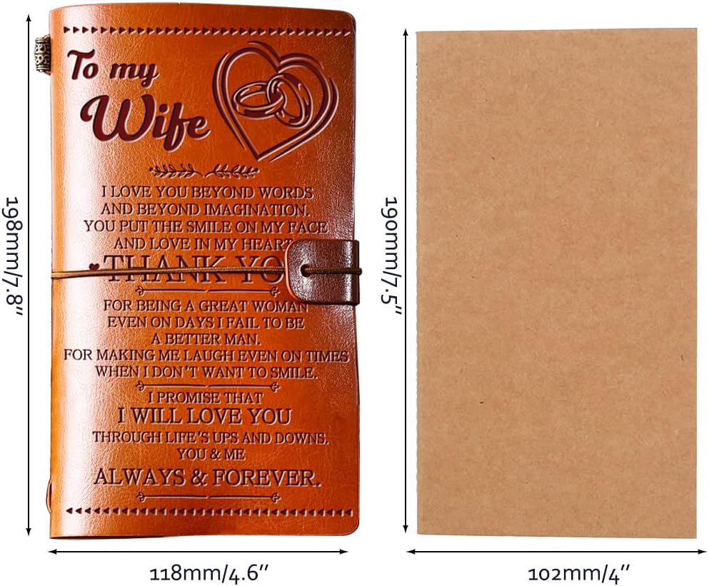 Giftrry Wife Gifts from Husband, To My Wife Leather Journal, 140 Page Wife Refillable Writing Journal, Anniversary Wedding Christmas Gifts for Wife from Husband, Romantic Gifts for her