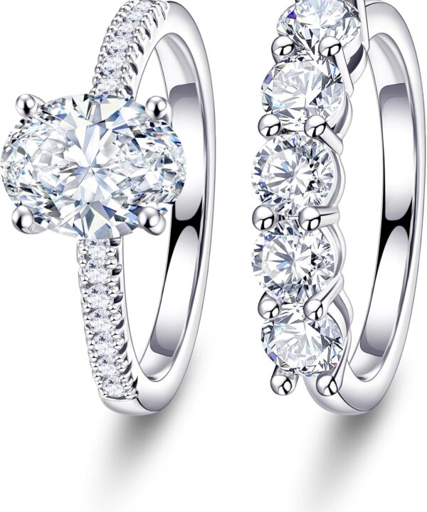 Engagement Rings for Women - 2CT Gold/Silver Oval Cut Cubic Zirconia Engagement Wedding Rings Set for Women Eternity Wedding Band Promise Ring for Her Bride Anniversary Birthday Gifts