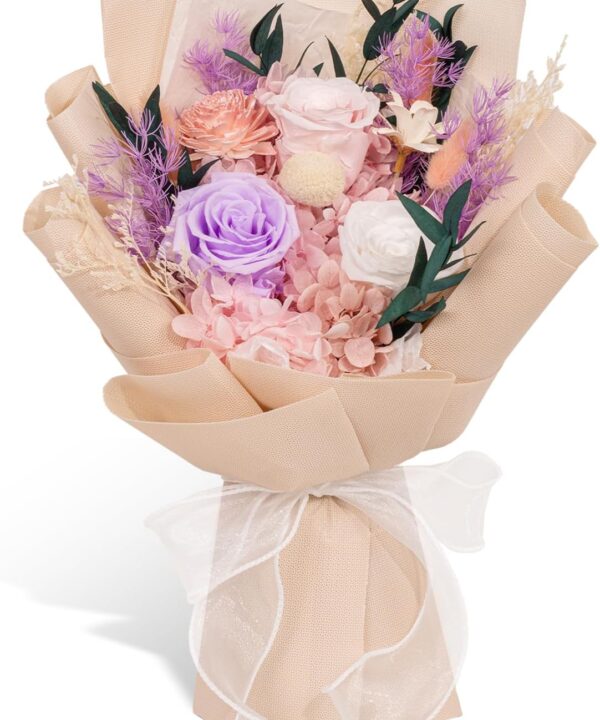 Rosaura Preserved Flowers Bouquets, flowers for Delivery Prime, Forever Roses Bouquets Valentine's Day, Mother's Day, Christmas, Birthday Gifts (Pink)