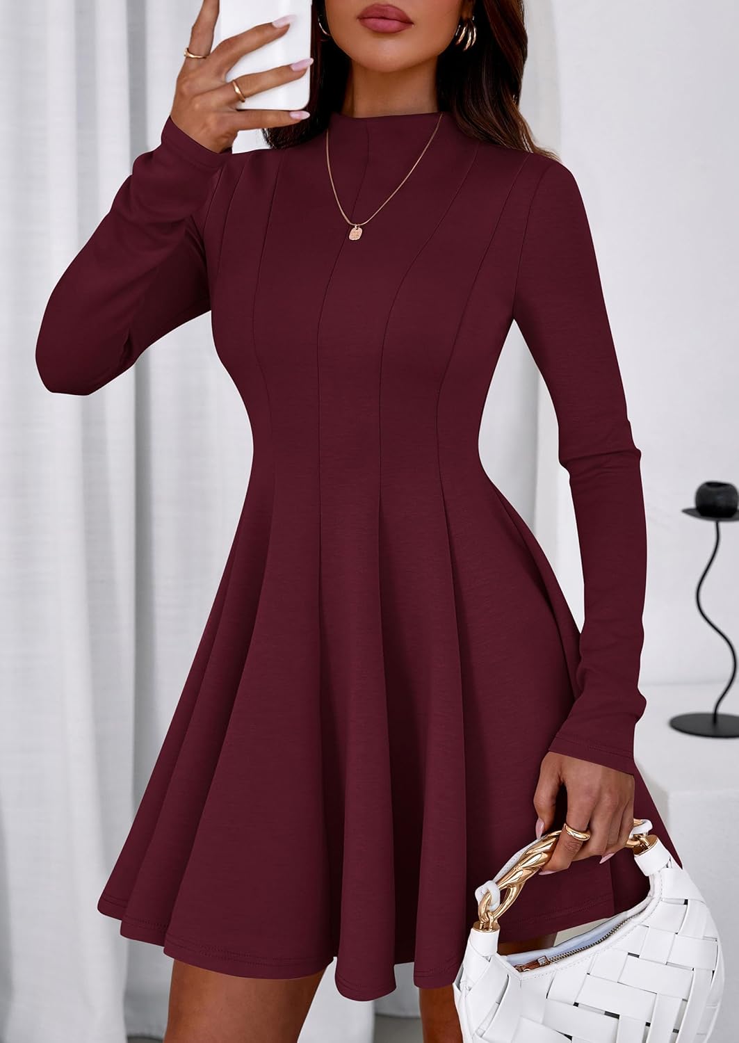 PRETTYGARDEN Fall Dresses for Women Elegant Classy 2026 Casual Long Sleeve Swing A Line Ruffle Short Homecoming Party Dress