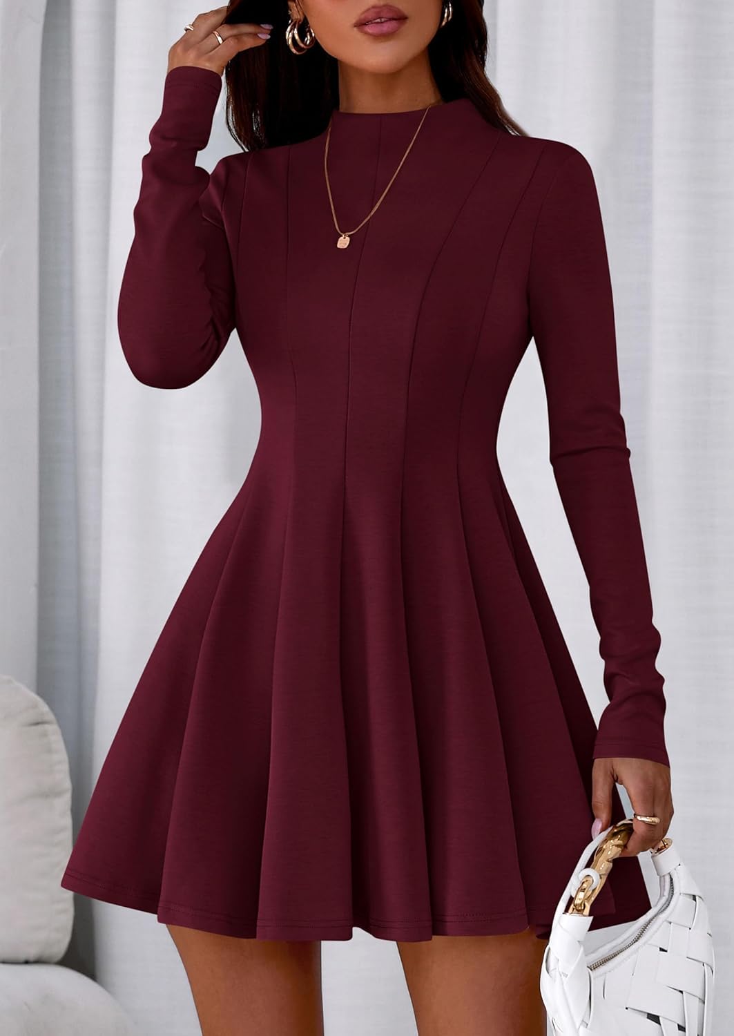 PRETTYGARDEN Fall Dresses for Women Elegant Classy 2026 Casual Long Sleeve Swing A Line Ruffle Short Homecoming Party Dress