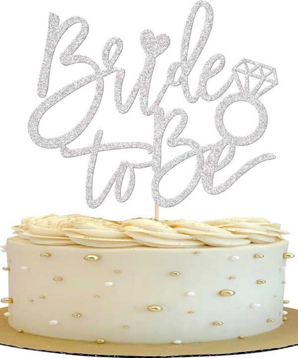 1 Pack Bride to Be Cake Topper Silver Glitter Ring Cake Pick Bride to Be Cake Decoration Wedding Bachelorette Bridal Shower Theme Party Cake Decoration Supplies