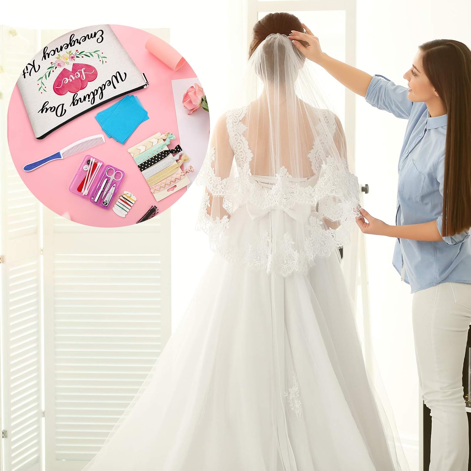 Weewooday Floral Wedding Emergency Kit for Bride Wedding Survival Set with Makeup Bag, Bridal Shower Kit Gift Present Fun Engagement Present for Bride Emergency Supplies