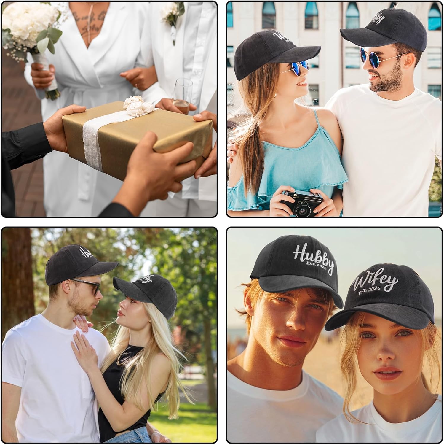 Hubby and Wifey Hats for Mr and Mrs, Engagement Anniversary Honeymoon Wedding Gifts Newlyweds Couples Baseball Cap