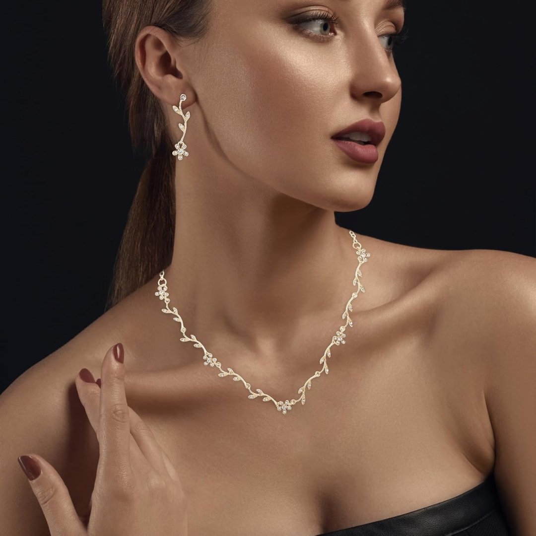 Yolev Bridal Jewelry Set Crystal Necklace Earrings Bracelet Wedding Rhinestone Choker Necklace for Brides Bridesmaid