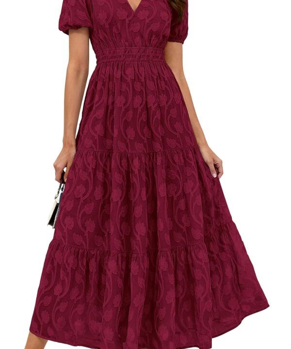 KIRUNDO Womens Boho Maxi Dress Summer Short Sleeve V Neck Floral Flowy A Line Formal Wedding Guest Baby Shower Long Dresses