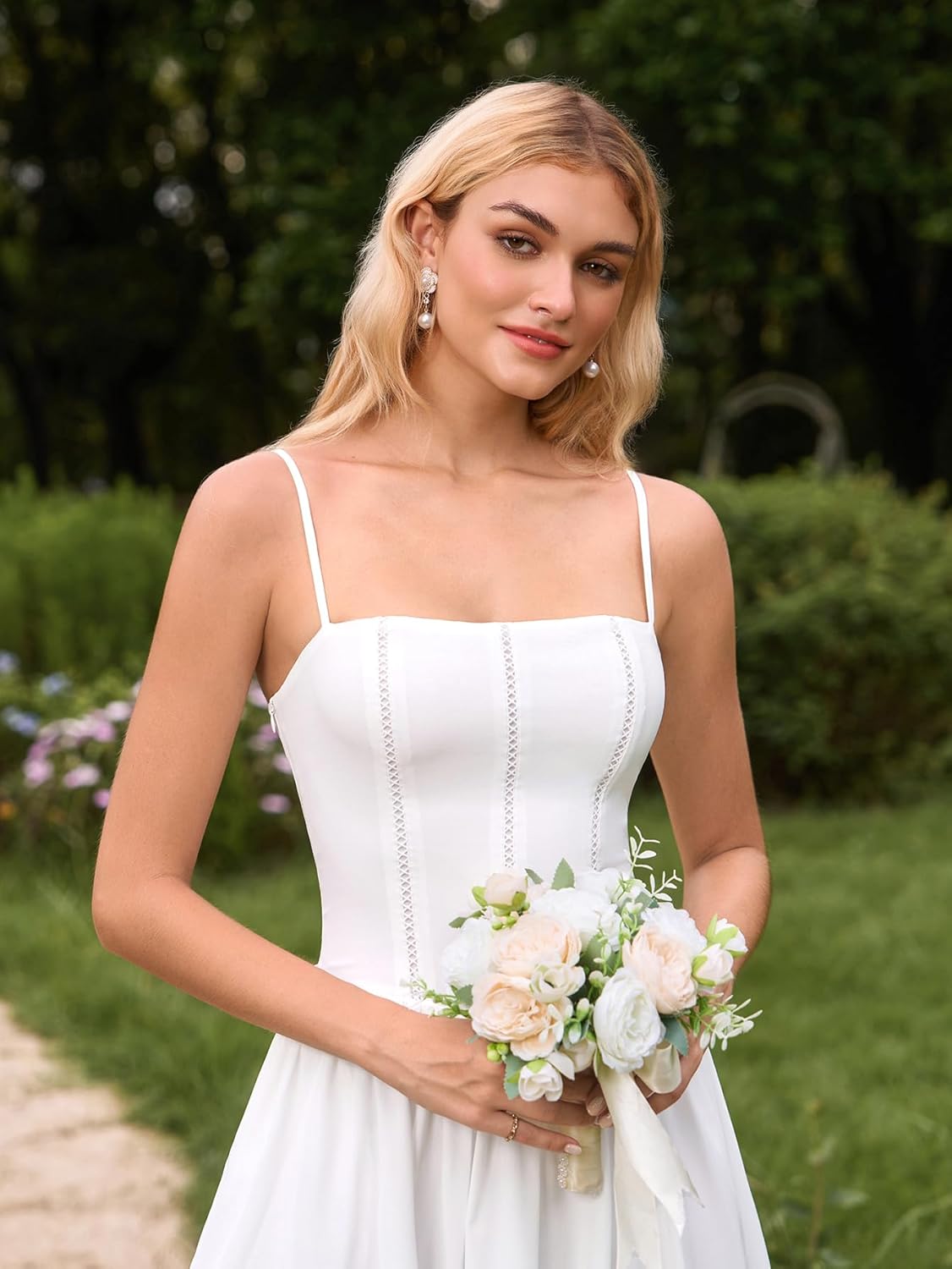 KUTUMAI Floral Corset Long Maxi Dress Lace Up Flowy A Line Summer Wedding Guest Dresses for Women Sundress with Pockets