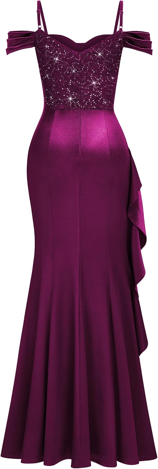 Miusol Womens Sexy Off Shoulder Sequin Lace Wedding Bridesmaid Party Long Dress