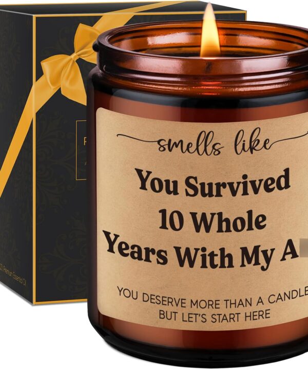 GSPY Scented Candle - 10th, 10 Year Anniversary Tin Gifts for Him, Her, Wife, Husband, Men - 10 Year Wedding Anniversary Couple Gifts - Aluminum 10th Anniv. Present, Happy Tenth Anniv. Present