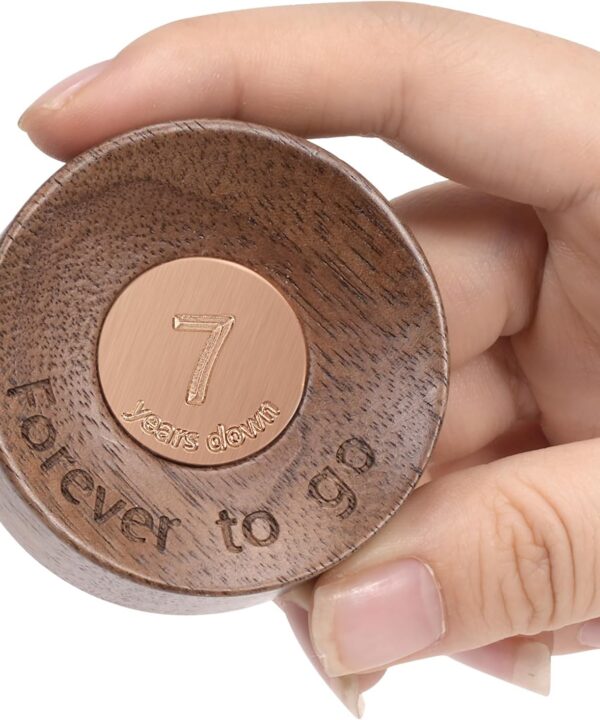 7 Year Anniversary for Him, Mini Solid Walnut Wood Copper Ring Dish Gifts for Her, Unique 7th Wedding Gift for Husband, 7 Years Down and Forever to Go Ring Tray Anniversary Present