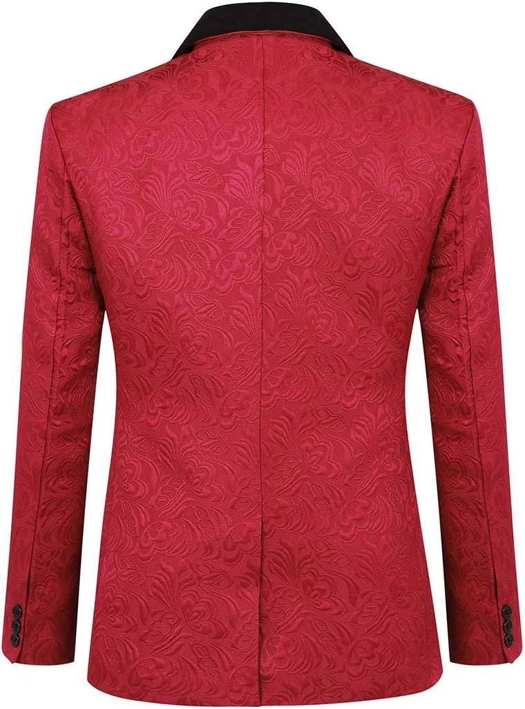 YFFUSHI Mens 3 Piece Suit Slim Fit Jacquard Tuxedo 1 Button Shawl Collar Blazer Vest & Pants for Wedding Formal Prom