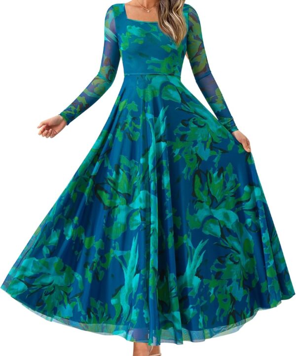 BTFBM Women Maxi Dress Spring 2026 Fashion Elegant Long Sleeve Square Neck Floral Print Party Club Wedding Guest Dresses