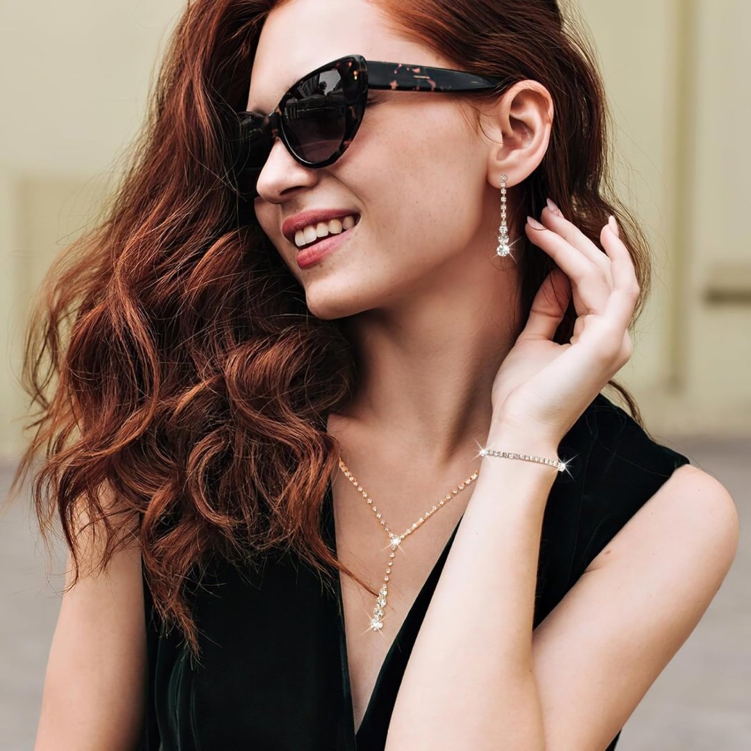 Gold Wedding Jewelry Sets for Women Gold Rhinestone Necklace Earrings Bracelet Bridesmaid Bridal Necklace for Wedding Costume Accessories for Women