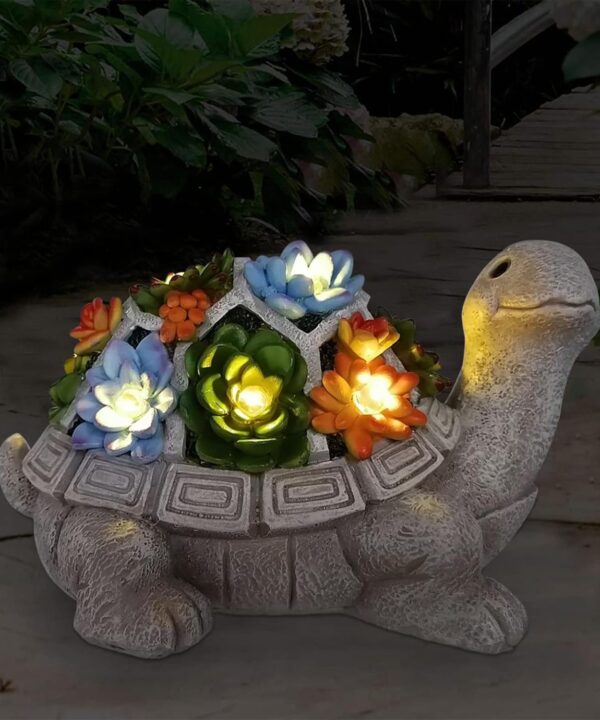 Nacome Solar Garden Outdoor Statues Turtle with Succulent and 7 LED Lights - Lawn Decor Tortoise Statue for Patio, Balcony, Yard Ornament - Chrismtas Gifts for Mom Grandma