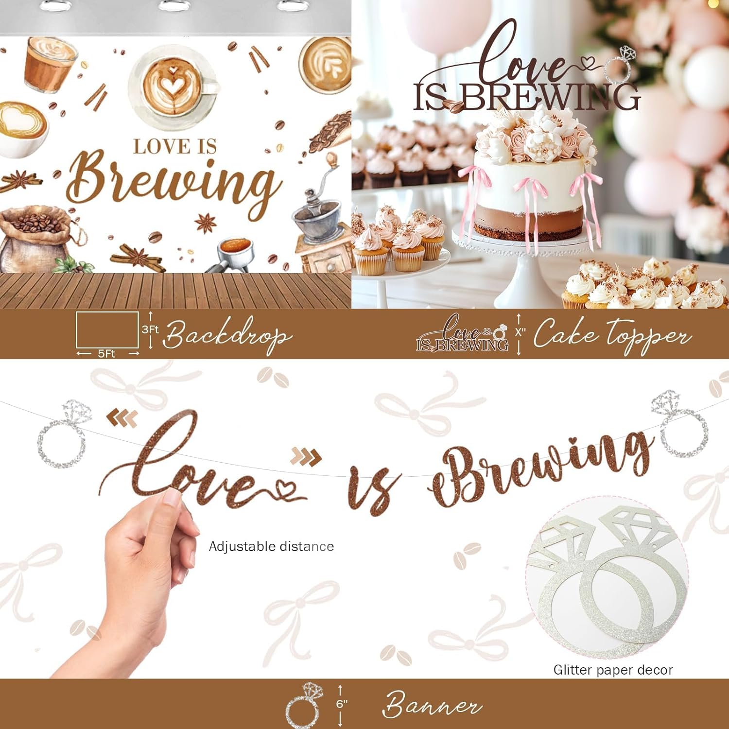 Love is Brewing Bridal Shower Decorations – Coffee Bridal Shower Decorations with Balloon Garland, Cake Topper, Banner, Backdrop, Poster for Espresso Martini Decor